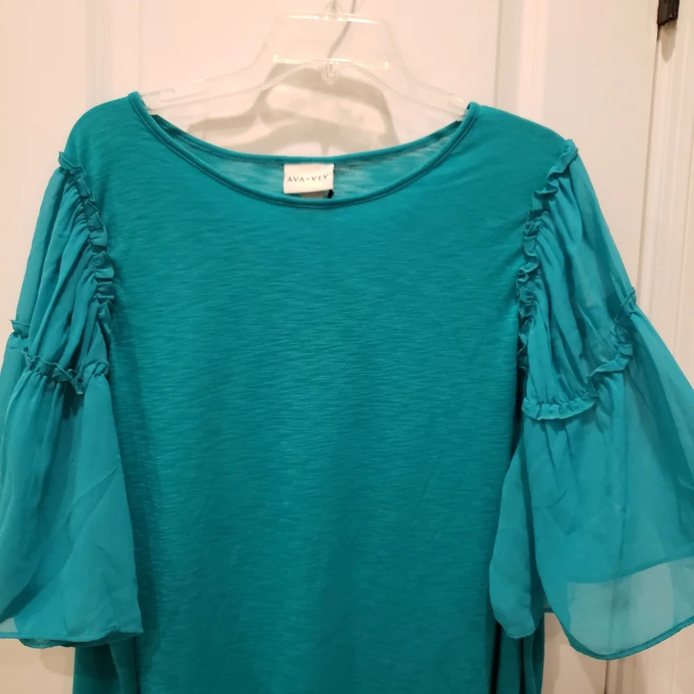 Bell Sleeved T-shirt Womens Plus 2X 20W 22 peacock teal whimsical boho fairy tee